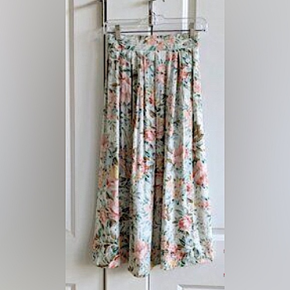 Vintage Lee David Floral Midi Skirt Printed Flowers Back Seam Size S - Read Flaw
